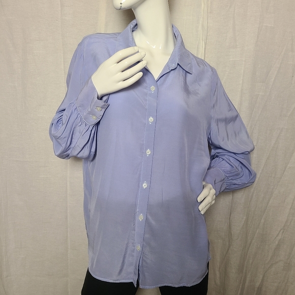En Thread Womens Periwinkle Blue Business Professional Viscose Button-Down Shirt - Picture 2 of 13